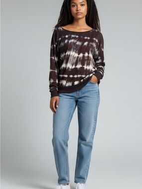 Women's Simply Vera Vera Wang Black and Cream Tie-Dye 3/4 Sleeved Top Size Small